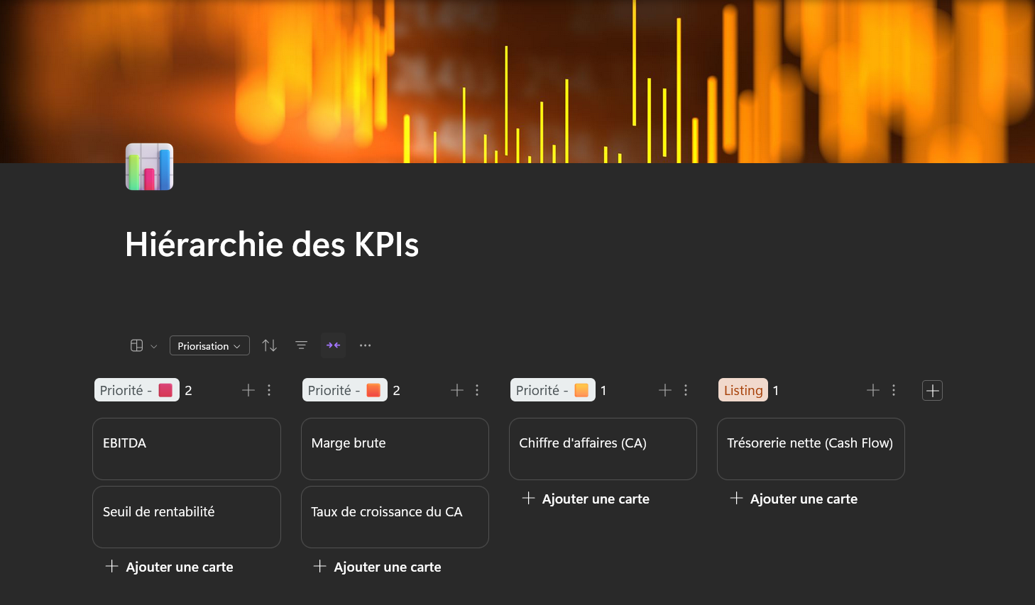 Capture d'écran d'une interface Microsoft Loop pour illustrer la priorisation stratégique des indicateurs